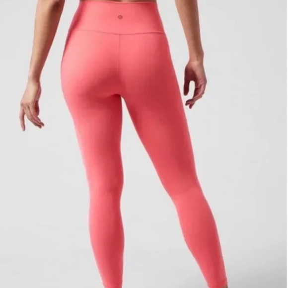 Athleta New Transcend 7/8 Leggings Coral Peach Pink Color SZ Large Petite - Picture 3 of 6